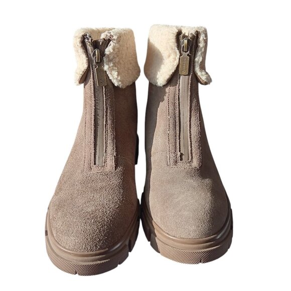 Blondo Waterproof Suede Ankle Boots Women’s Size 9 Taupe Shearling Lined Winter - Picture 1 of 13